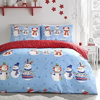 Image of Dreams &amp; Drapes Let It Snow Christmas Duvet Cover Set Double Bed Size in Multi