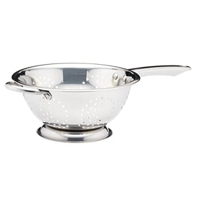 Image of KitchenCraft KCCOLCC24 Footed Colander with Long Handle, Stainless Steel, 24 cm, Silver
