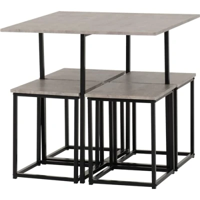 Image of Seconique Stowaway Dining Set, Engineered Wood, Stone Effect/Black, W 800mm x D H 760mm