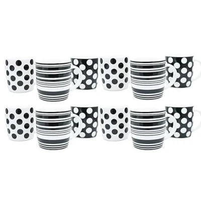 Image of Fixtures Black &amp; White Spotted/Striped 12oz Basic Mugs {12 Per Pack}