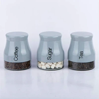 Image of Eurotrade W Ltd SET OF 3 KITCHEN STORAGE CANISTERS TEA COFFEE SUGAR JARS POTS CONTAINERS CADDY (Grey)