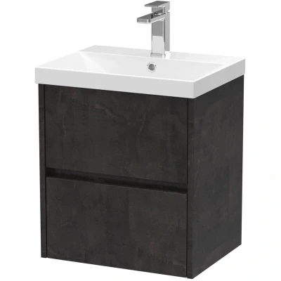 Image of Nuie Havana Matt Metallic Slate 500mm Wall Hung 2 Drawer Vanity Unit and Thin Edge Ceramic Basin HAV2602D