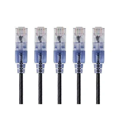Image of Monoprice Cat6A Ethernet Patch Cable Snagless RJ45, 550Mhz, 10G, UTP, Pure Bare Copper Wire, 30AWG, 5 Pack, 14 Feet, Black SlimRun Series