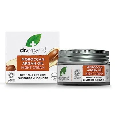 Image of Dr Organic Moroccan Argan Oil Night Cream, Moisturising, Natural, Vegan, Cruelty Free, Paraben &amp; SLS Plastic Recycled Recyclable, Certified Organic, 50ml, Packaging may vary
