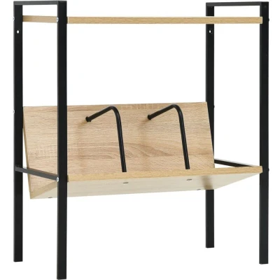 Image of vidaXL 2 Layer Book Shelf Black and Oak 52x28x59 cm Engineered Wood