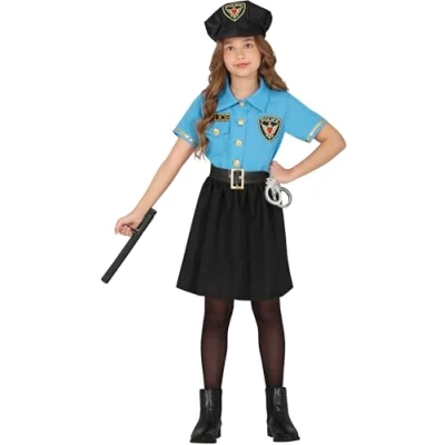 Image of FIESTAS GUIRCA Stylish Police Girls Fancy Dress Costume Light Blue Uniform with &amp; Hat Kids Costumes Age 3 4 Years