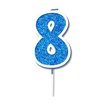 Image of Oaktree Glitter No.8 Candle 7.5cm Blue/Silver