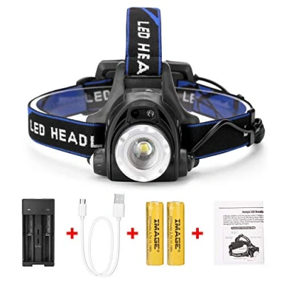 Image of IMAGE Head Torch LED Headlamp USB Rechargeable Headtorches 1800LM Super Bright Headlight 90 Rotating Zoomable with 2 Charging Ways IPX4 Waterproof for Running Camping Fishing Hiking