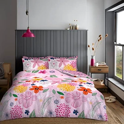 Image of Super Dreamer Complete 4 Pcs Natural Bedding Set Double Floral Printed Quilt Cover Flower Fitted Sheet with Pillowcases Polycotton Soft Sheets