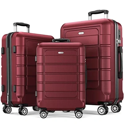 Image of SHOWKOO Luggage Sets 3 Piece Hard Shell PC+ABS Expandable Lightweight Durable Trolley Travel Suitcase with Spinner Wheels TSA Lock, 20&quot; 24&quot; 28&quot; Wine Red