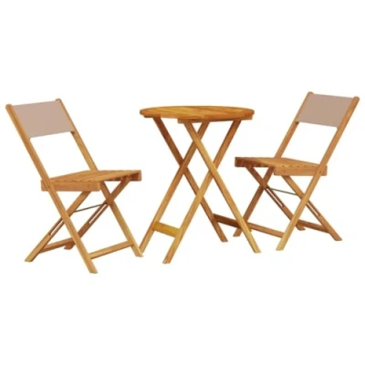 Image of vidaXL Bistro set 3 Piece Bar Balcony Taupe Fabric and Solid Wood