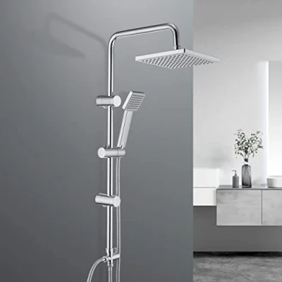 Image of JOHO Stainless Steel Rain Shower Set, Set Without Fittings, System, Overhead Rail with ABS Head 20 x cm