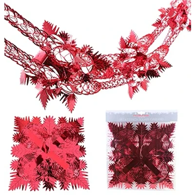 Image of Christmas Concepts® 9ft x 1ft Large Square Foil Garland Festive Hanging Decoration Trimming (Red)