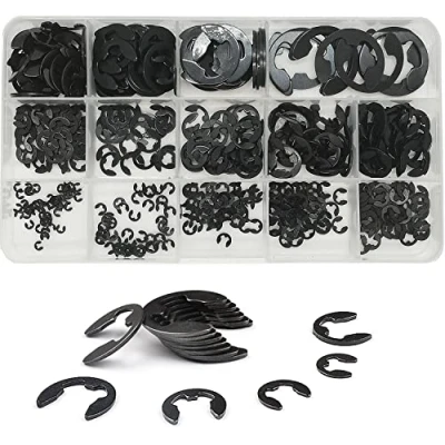 Image of WeqeYent 500pcs 14 Sizes M1.5 M15 Black Alloy Steel E Clip External Retaining Clamps Ring Washer Circlip Snap Retainer Rings Assortment Kit (E Clip)
