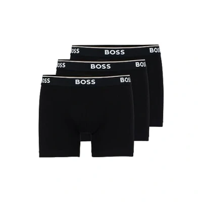 Image of BOSS Men&#039;s Power 3 Pack Bold Logo Boxer Briefs, Ebony Black, XL (Pack of 3)