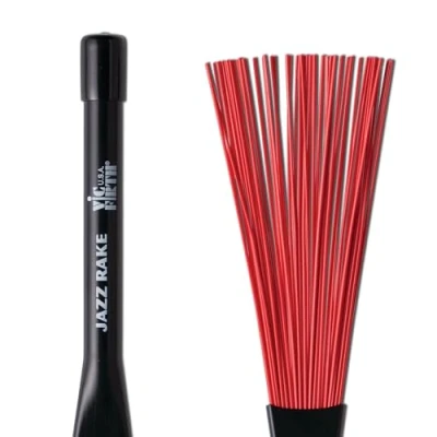 Image of Vic FIrth Jazz Rake Drum Brushes Retractable Red Plastic Brush Black Handle