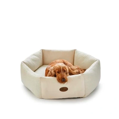 Image of Silentnight Deep Sleep Donut Dog Bed Premium Bouncy Fibres and High Walls for Comfort Removable Luxurious Plush &amp; Velvet Cover Machine Washable Non Slip Base Pet Bed, Natural, Small 60x16cm