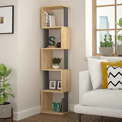 Image of HOCUS PICUS Piri 5 Tier Wall Mounted Modern Cube Bookcase, Open Shelving Display Storage Unit, Multiple Colour Options (Oak, Anthracite)