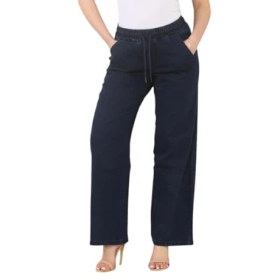 Image of MYT Womens Wide Jeans Elasticated High Waist Stretchy Baggy Straight Ladies Denim Trousers Pants All Size Blue 14