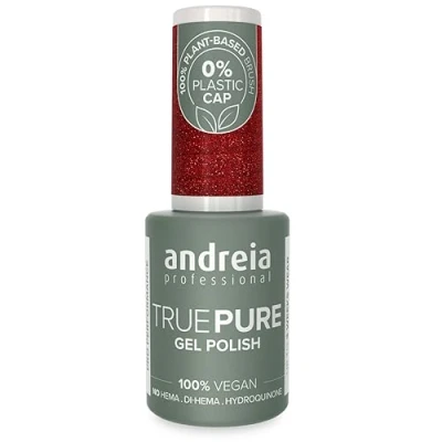 Image of Andreia Professional Hema Free Gel Polish TRUE PURE 21 and 100% Vegan for Sensitive Nails Semi Permanent UV LED Soak Off Nail Varnish Colour T39 Glitter Red 10.5ml