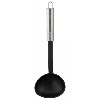 Image of Fackelmann OPAL Soup Ladle, Stirring &amp; Serving Spoon, Cooking Sauce Scoop, Anti Scratch Plastic Function Head, 30x9.5x6.5cm, Black Silver