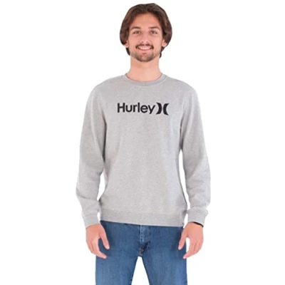 Image of Hurley Men&#039;s M Oao Solid Crew Fleece Sweatshirt, Dk Grey Htr, XL UK