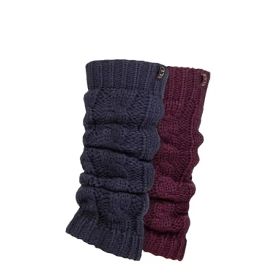 Image of Elle Ladies Chunky Leg Warmers Winter Warm Cable Knit Patterned for Ballet, Dance or Casual Wear In One Size 2 Pairs Navy Heather