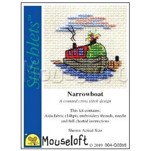 Image of Mouseloft Stitchlet Narrowboat/Canal Boat mini counted cross stitch kit