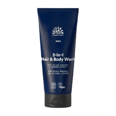 Image of Urtekram Men&#039;s 2 in 1 Hair &amp; Body Wash With Ginseng Extract Organic Willow Charcoal Refresh Revitalizing 200 ml Vegan, Organic, Natural Origin