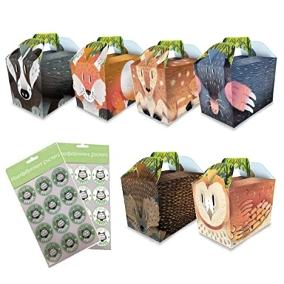 Image of MustBeBonkers Woodland Animals Birthday Party Food Boxes Childrens Picnic Loot Bag Plate Box Sticker Seals (20 Boxes)