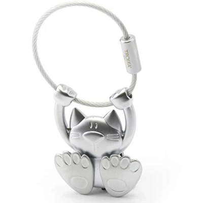 Image of TROIKA Tabby KR10 20/MA Keyring cat cast metal matt silver original