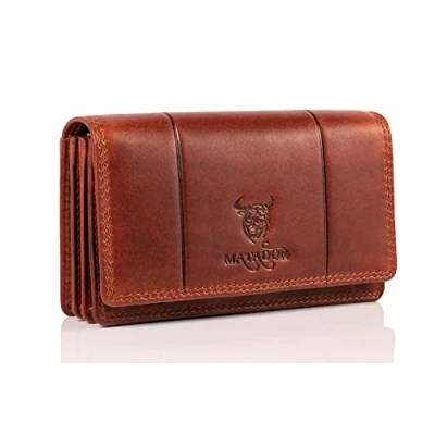 Image of MATADOR Genuine Leather Purse Women&#039;s Medium Large Many Compartments &amp; Card Slots with rfid Blocker wallet for Woman Gift Box, Vintage Brown,