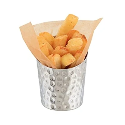 Image of Genware NEV SVHA10 Stainless Steel Angled Cone, Hammered, 11.6 cm x 9.5