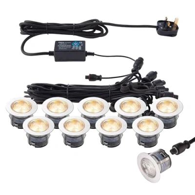 Image of IKON PRO Pack of 10 Colour Changing (CCT) Warm &amp; Cool White LED 45mm Round Stainless Steel Outdoor Garden Decking Pathway Kitchen Plinth Lights Kit IP67