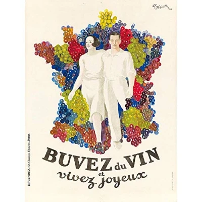 Image of Wee Blue Coo Advert Drink Alcohol Wine Live Happy Grape Map France Art Print Poster Wall Decor 12X16 Inch