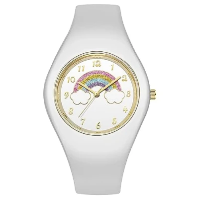 Image of Aroncent Kids Analog Silicone Watch: Waterproof Children Quartz Watch with Strap Easy to Read Wrist Watches for Girls Boys Rainbow