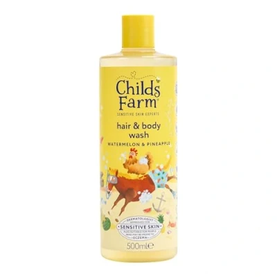 Image of Childs Farm Kids Hair &amp; Body Wash, Watermelon Pineapple Tear free, Gently Cleanses Suitable for Dry, Sensitive Eczema prone Skin, 500ml