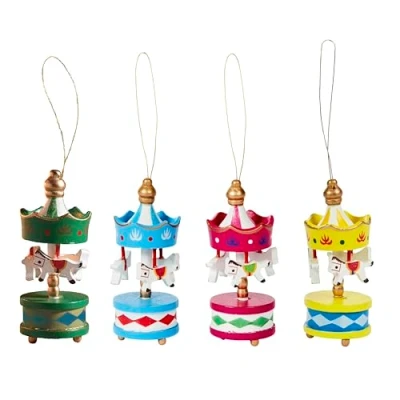 Image of Smart Garden Pack of 4 Carousel Christmas Pendants 8 x 3cm Hand Painted Wooden Decorations Tree Decorations, Hanging