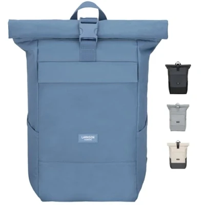 Image of LARKSON Roll Top Backpack Women &amp; Men Light Blue No 4 Rucksack for University, School, Office College Laptop Bag 16 Inches Water Repellent