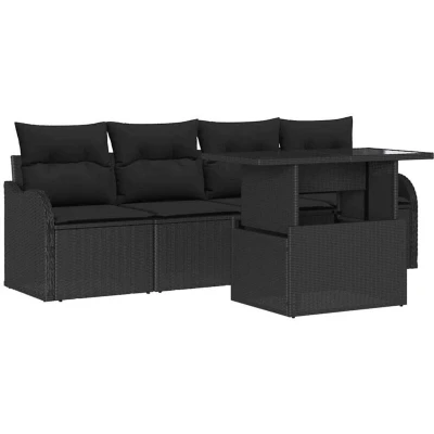 Image of vidaXL 5 Piece Garden Sofa Set with Cushions Black Poly Rattan