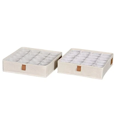 Image of LOVE IT STORE Drawer Organiser Set, Pack of 2, Storage Boxes with 24 Compartments for Clothes and Underwear, Foldable Fabric Boxes, Beige, 30 x 8 cm