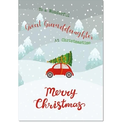 Image of doodlecards Great Granddaughter Christmas Card Tree on Car Medium Size for with Plain Envelope