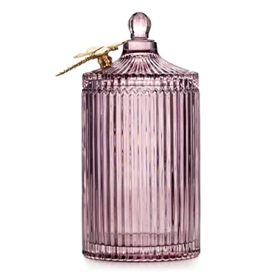 Image of AmeliaHome Glass Storage Box with Lid Cosmetic Dragonfly Dust Pink 10.5 x 20 cm