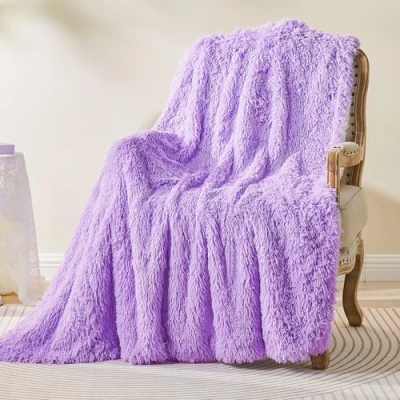 Image of EMME Faux Fur Blanket Fluffy Blanket, Super Soft, Thick and Elegant, Long Hair Shaggy Warm Cozy Reversible for Sofa Bed (Purple, 130x 150 cm)