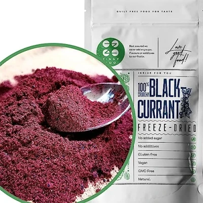 Image of Freeze Dried Blackcurrant Powder Pure Natural Blackcurrants Fruit Milled to for Smoothies or Protein Bowls Berry ZingyZoo (100g)