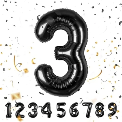 Image of Number Balloons 3,Black 3 for Birhtday Party Decoration,40 Inch Giant Helium Foil Boys Girls 3th Birthday Decor Anniversary Decorations Supplies