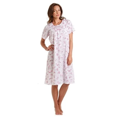 Image of Lady Olga Womens Nightdress Ladies Floral Short Sleeve Nightie Nightshirt Pink (22 24)