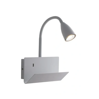 Image of Gulp Flexible Arm Reading Usb Wall Lamp Shelf, White, GU10