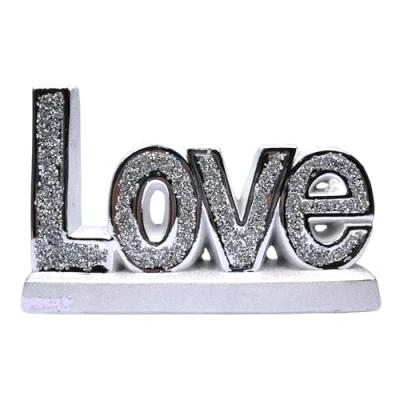 Image of Amazing Gift Silver LOVE Ornament, Bling Crushed Diamond, Handmade Craft, Wedding Anniversary, Birthday Present, 17cm