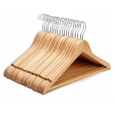 Image of KAV Wooden Hangers with Steel Hook for Coat, Clothes, Trouser, Dress Non Slip, Slim, Space Saving Hanger Wardrobe Storage Home 20 Pack (Wooden)